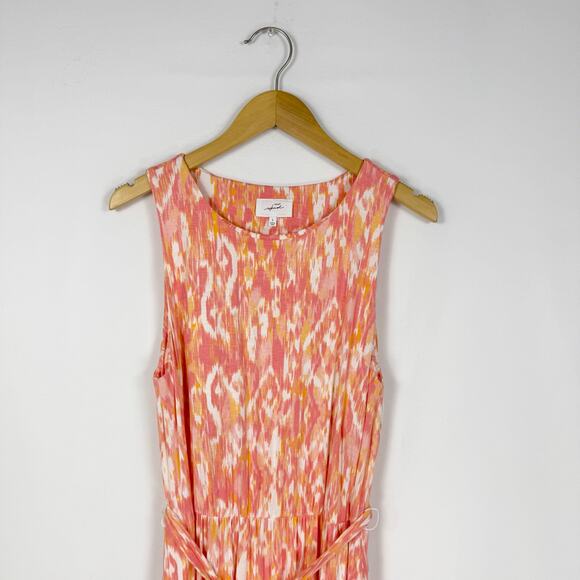 Soma Weekend Women's Ikat Soft Jersey Knit Midi Dress Large Orange Belted - Picture 4 of 13